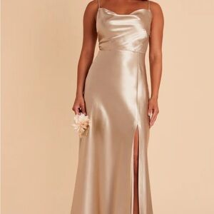 Birdy Grey Lisa Long Shiny Satin Dress - Neutral Champagne